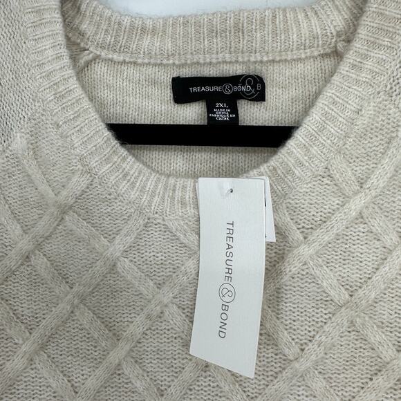 Treasure & Bond Cable Stitch Knit Crewneck Sweater Oatmeal Mens Fall 2XL - Picture 4 of 10